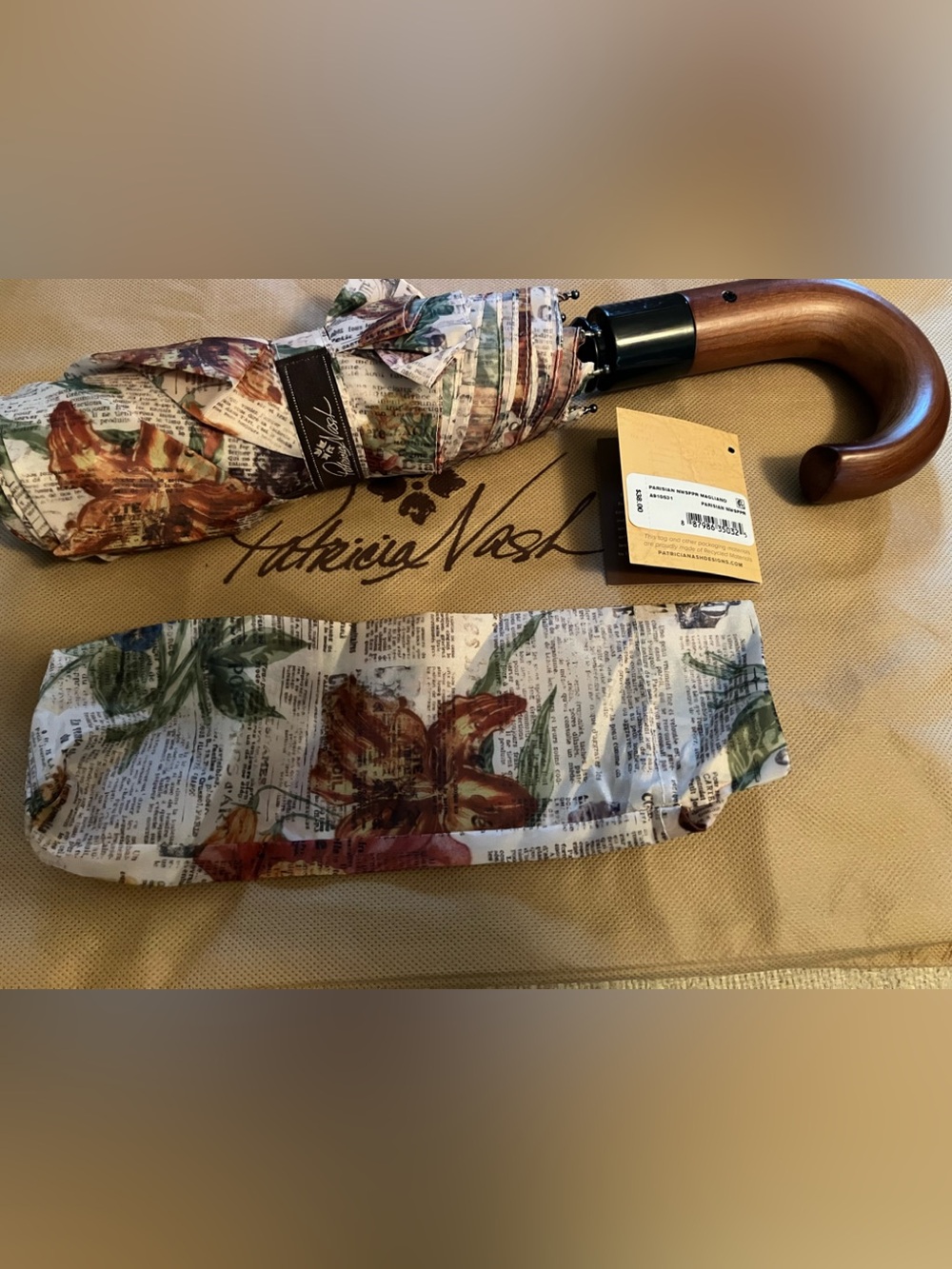 Patricia Nash Parisian Newspaper Magliano Umbrella NWT